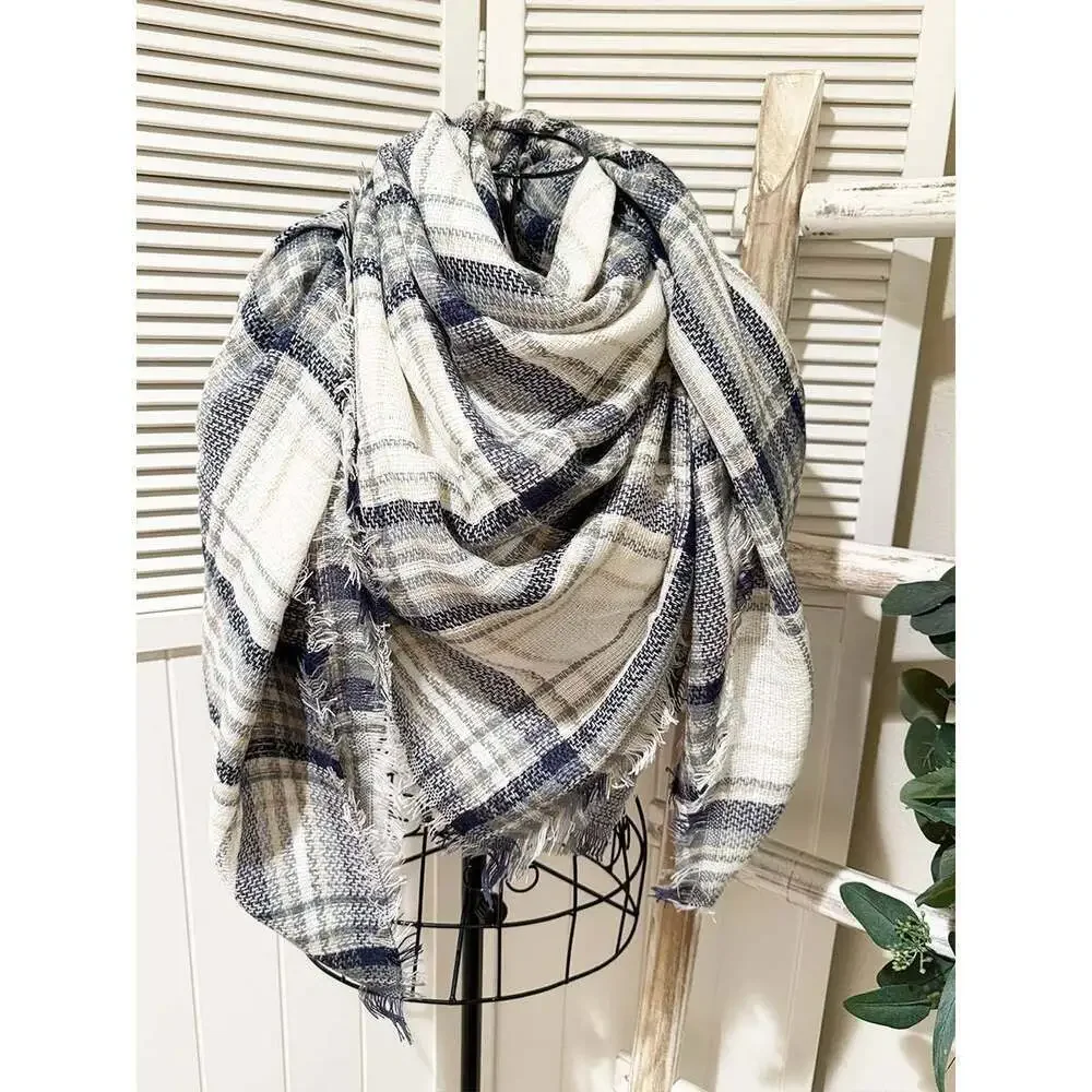 Oversized Plaid Blanket Scarf with Fringe
